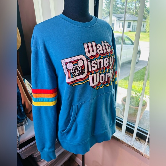 Walt Disney World Retro Blue Crewneck Sweater Red Yellow Stripes Size Medium - Picture 4 of 9